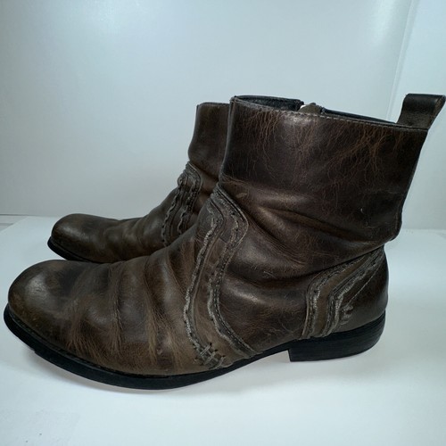 Bed Stu Distressed Brown Leather Side Zip Ankle Boots Mens Size 11.5 Square Toe - Picture 3 of 10