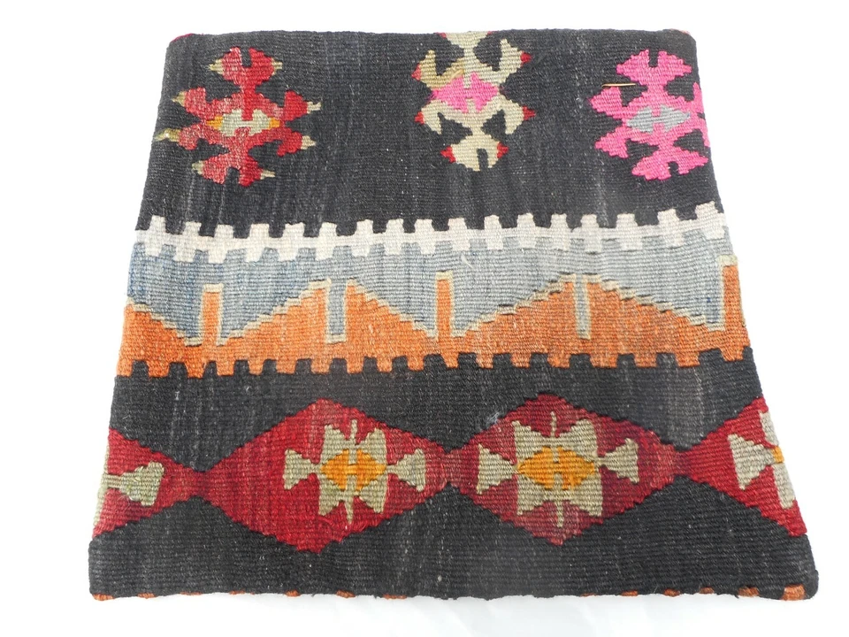 Funda de Almohada Kilim Única 16x16" Funda de Alfombra Kilim Cremallera Oculta Increíble Trabajo Foto 2 de 4