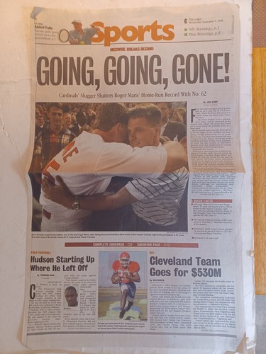 Mark Mcgwire GOING! GOING! GONE! #62 Ledger/Sports September 9th 1998