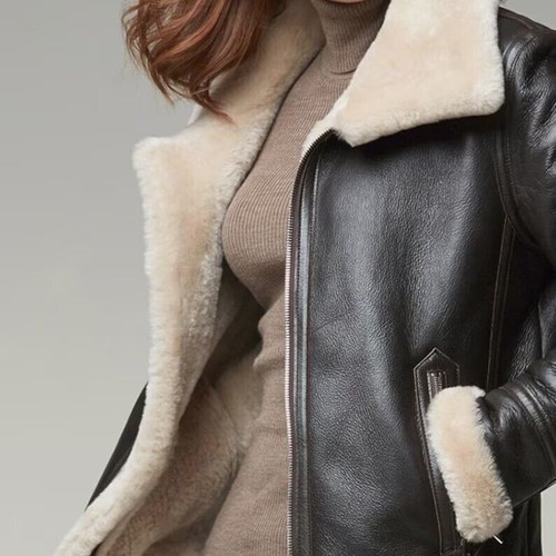 B3 Bomber Aviator Women Shearling Coat Sheepskin Real Leather Jacket for Women - Picture 7 of 10