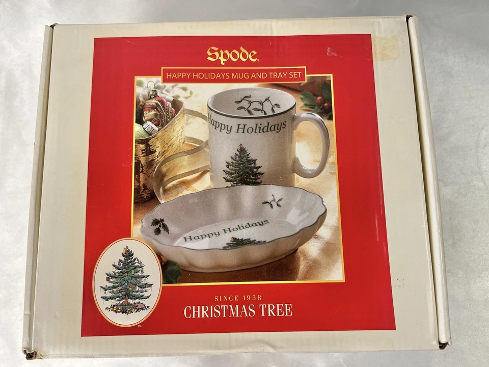 NIB Never Used Spode Christmas Tree Happy Holidays Tray & Mug Set - Image 3 of 4