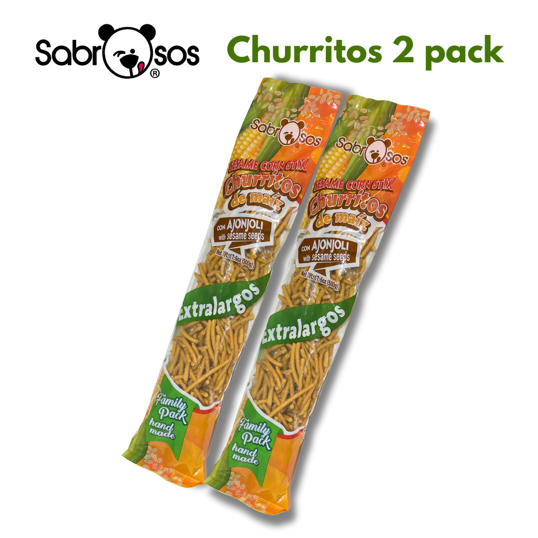 Churritos de Maíz con Ajonjoli - Paquete de 2 Palitos de Maíz de Sésamo Marca Sabrosos