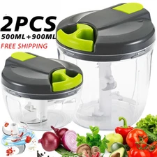2PCS500ML+900ML Manual Food Processor Vegetable Chopper Hand Crank Garlic Mincer