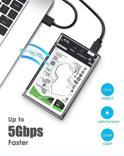 Caja de disco duro USB 3.0 a SATA III UASP carcasa SSD de 2,5 + ADAPTADOR USB-C - Imagen 3 de 5