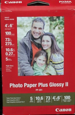 Canon PP-201 Pixma Inkjet Photo Paper Plus Glossy II 4'' x 6'' 100 Sheets