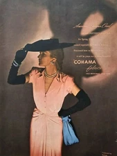 1944 Women's Cohama fabric Claire Potter dress hat vintage fashion ad