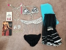 Vintage Belly Dance Costume 12 Pieces set  Fredericks  Black  Size 10 1970's