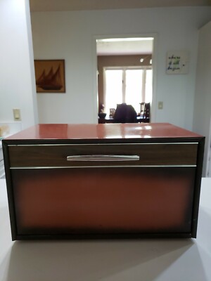Mid Century Modern Vintage Metal Bread Box Long Chrome Handle Brown And...