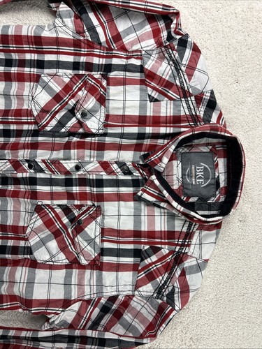 BKE Vintage Shirt Mens XL Relaxed Fit Red/Black Plaid Pearl Snap Western Preppy - Picture 2 of 12