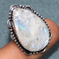 925 Silver Plated Rainbow Moonstone Ring US 6.5 Most Loved Gift Trendy GW