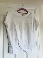 River Island White Embellished Diamante Shoulder Pad T‑Shirt Size XS New