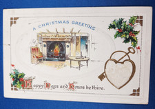 1900?s Postcard Christmas Greetings Fireplace Heart Key B B London #X.581