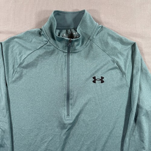 Under Armour UA Tech Quarter Zip Pullover Mens Medium Green Lightweight Golf - Picture 2 of 8
