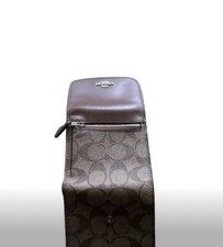 Coach Brown Signature Canvas Logo Folding Wallet Zip Snap Credit Card Women's
