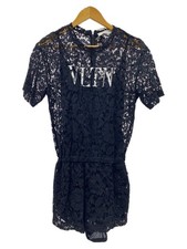 VALENTINO Jumpsuit S BLK Solid VB3ME00C66M Zip End Lace Tear Present