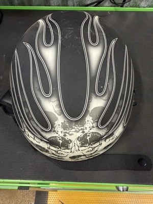 Used GMAX Motorycle Helmet Skull Cap w/ Retract Visor - Matte Black Size L