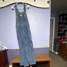 Vintage 90  s Calvin Klein Women's Blue Denim Bib Overall Jumpsuit Wide-Leg L 28"