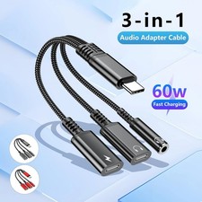 3 in 1 Type C To Dual Type C/3.5mm Jack Audio Adapter Cable 60W Fast Charging
