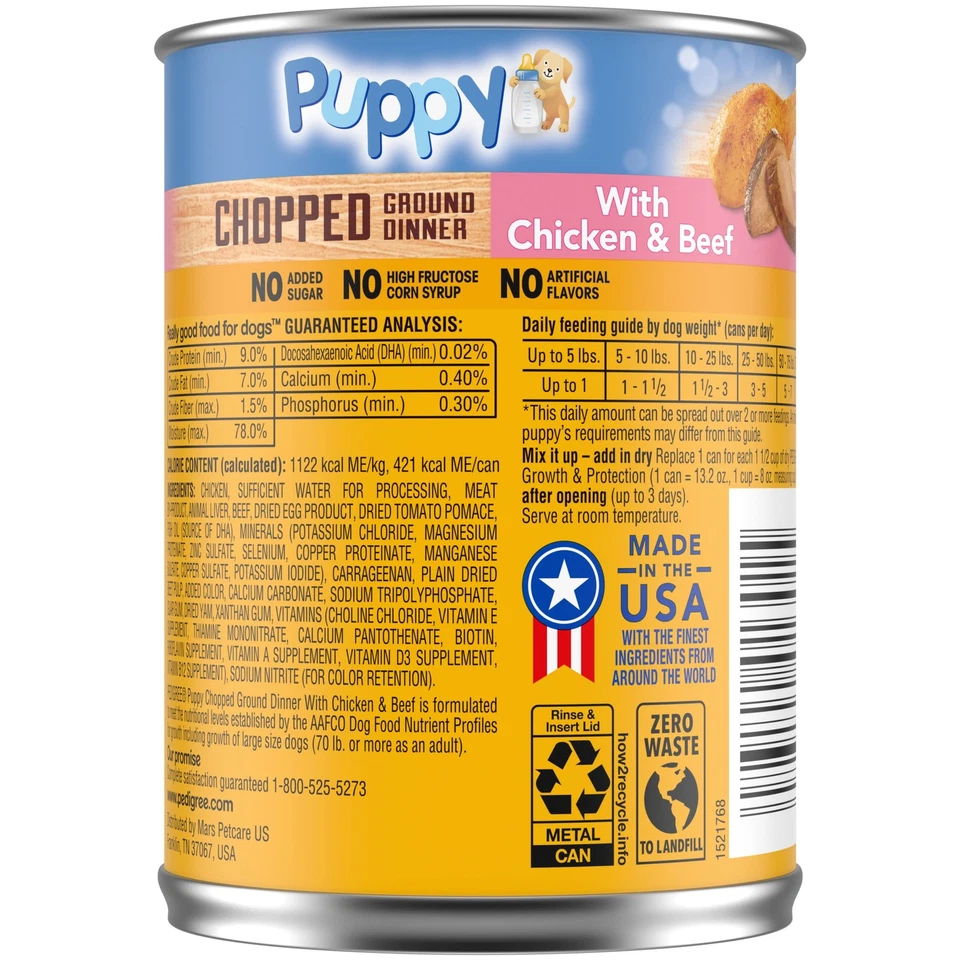 PEDIGREE Puppy Canned Wet Dog Food Chopped Ground Dinner with Chicken & Beef, - Image 3 of 4