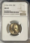 1776-1976 25c Washington Quarter Bicentennial ~ NGC MS 65