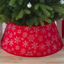 Traditions Red Velvet Christmas Tree Collar with Silver Glitter Snowflakes