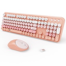 Wireless Keyboard And Mouse Combo 2.4GHz Round Keycaps Pink White 104