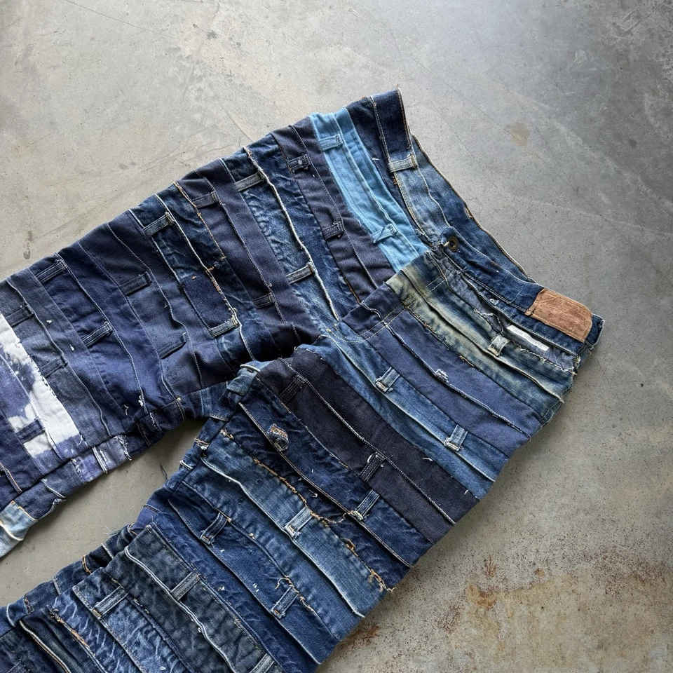 Vintage 70’s St. Ossei Patchwork Jeans Size 33x34 Bell Bottom Flared Rare Grail - Image 3 of 4