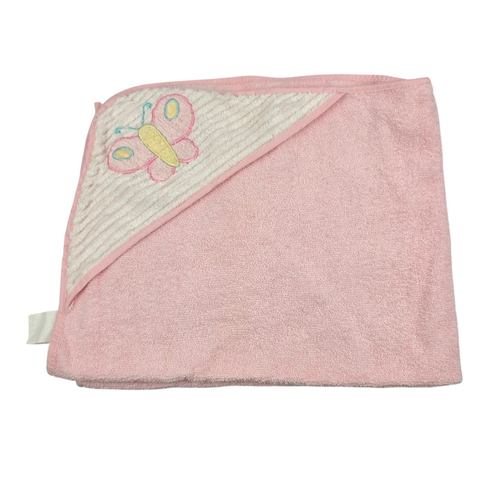 Hamco Baby Hood Hooded Towel Pink Butterfly 100% Cotton Bath Wrap Shabby VTG Y2K