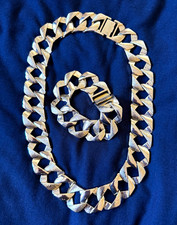 Gold Tone Metal Chain Jewellery Set Necklace & Bracelet No Stone