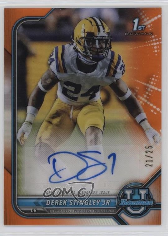 2021 Bowman U Chrome Prospect Orange Refractor 21/25 Derek Stingley Jr Auto 1by6