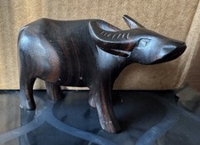 Hand Carved Wooden African Water Buffalo Figurine 3 in Tall 3.5 in Long