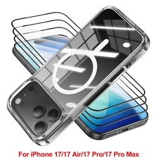 For iPhone 17 Air Pro Max Clear Magnetic Case Phone Cover  3x Tempered Glass