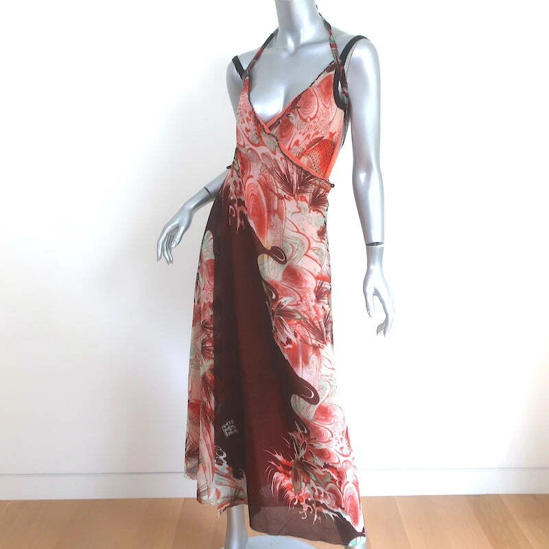 Jean Paul Gaultier Soleil Maxi Wrap Dress Koi Fish Print Mesh Size Medium - Image 2 of 4