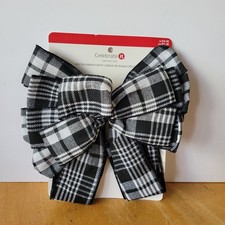 Celebrate It Christmas Black White Plaid Wired Ribbon Bow 11" X 20.5"
