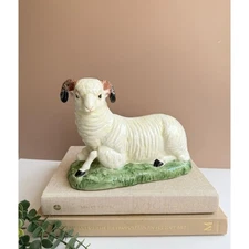 Vintage Chelsea House Port Royal Ram Figurine | Hand-Painted White Bighorn Sheep