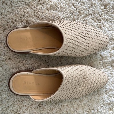 Nisolo Leather Cream White Ama Woven Mules Size 6.5