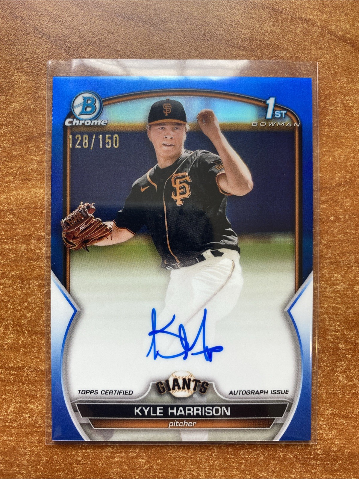 2023 1st Bowman Chrome Kyle Harrison Blue Refractor Autograph 128/150 RC!