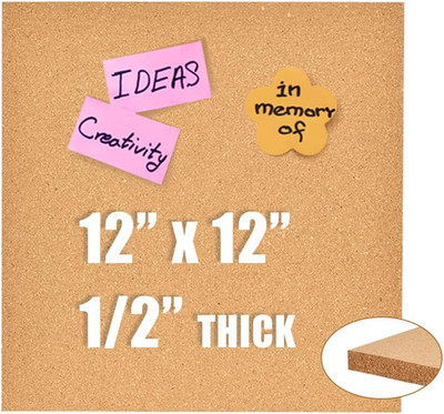 12X12 Cork Board Tiles Bulletin Board, 1/2'' Thick Small Square Cork Boards for W
