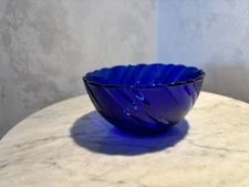 Vintage Duralex France Vereco Rivage Cobalt Blue Swirl Fruit Dessert Bowl