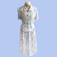 Vintage 80s Leslie Faye Floral Two Piece Dress Set: Petite Spring Outfit