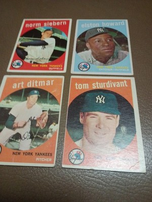 1959 Topps Yankees Lot x4  /Sieborn,G/Ditmar,G/Howard,VG/Sturdivant, EX 