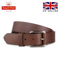 Mens Genuine Leather Belt Belts Real New Buckle For Trouser Jeans Black Brown UK