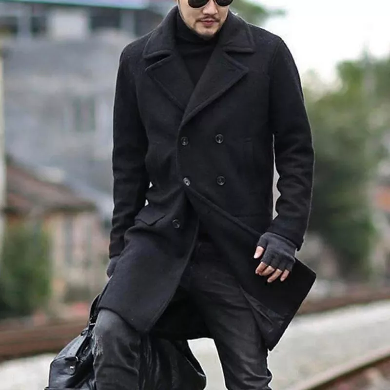 Men's Pea Coat Winter Warm Lapel Double-Breasteed Overcoat