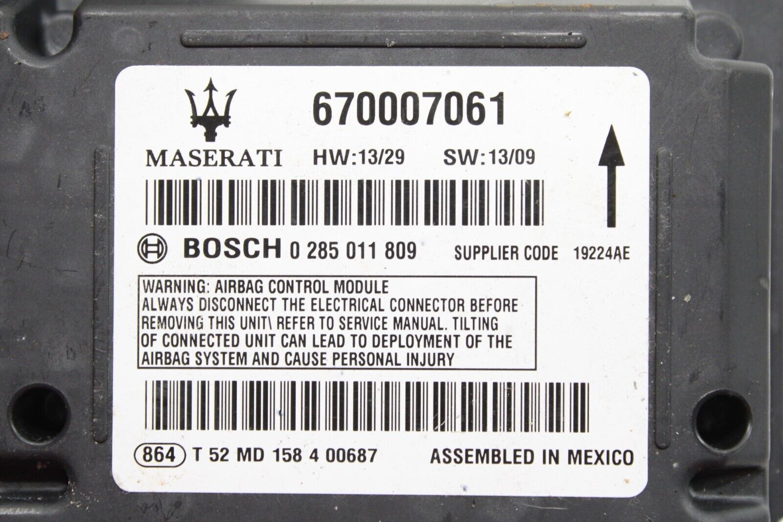 2014 - 2016 MASERATI GHIBLI RESTRAINT DIAGNOSTIC COMPUTER MODULE SRS UNIT OEM