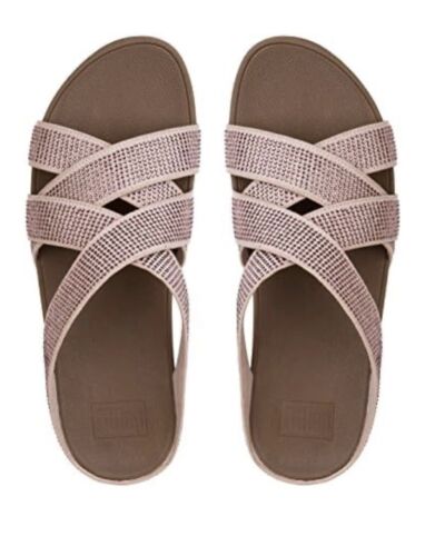 FitFlop UK 5 Slinky Rokkit Criss-Cross Slide Sandals Nude Sparkly Worn Once - Picture 1 of 12