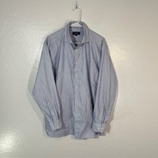 Eton Dress Shirt Mens XL 17 Slim White Blue Striped Textured Twill Button Up