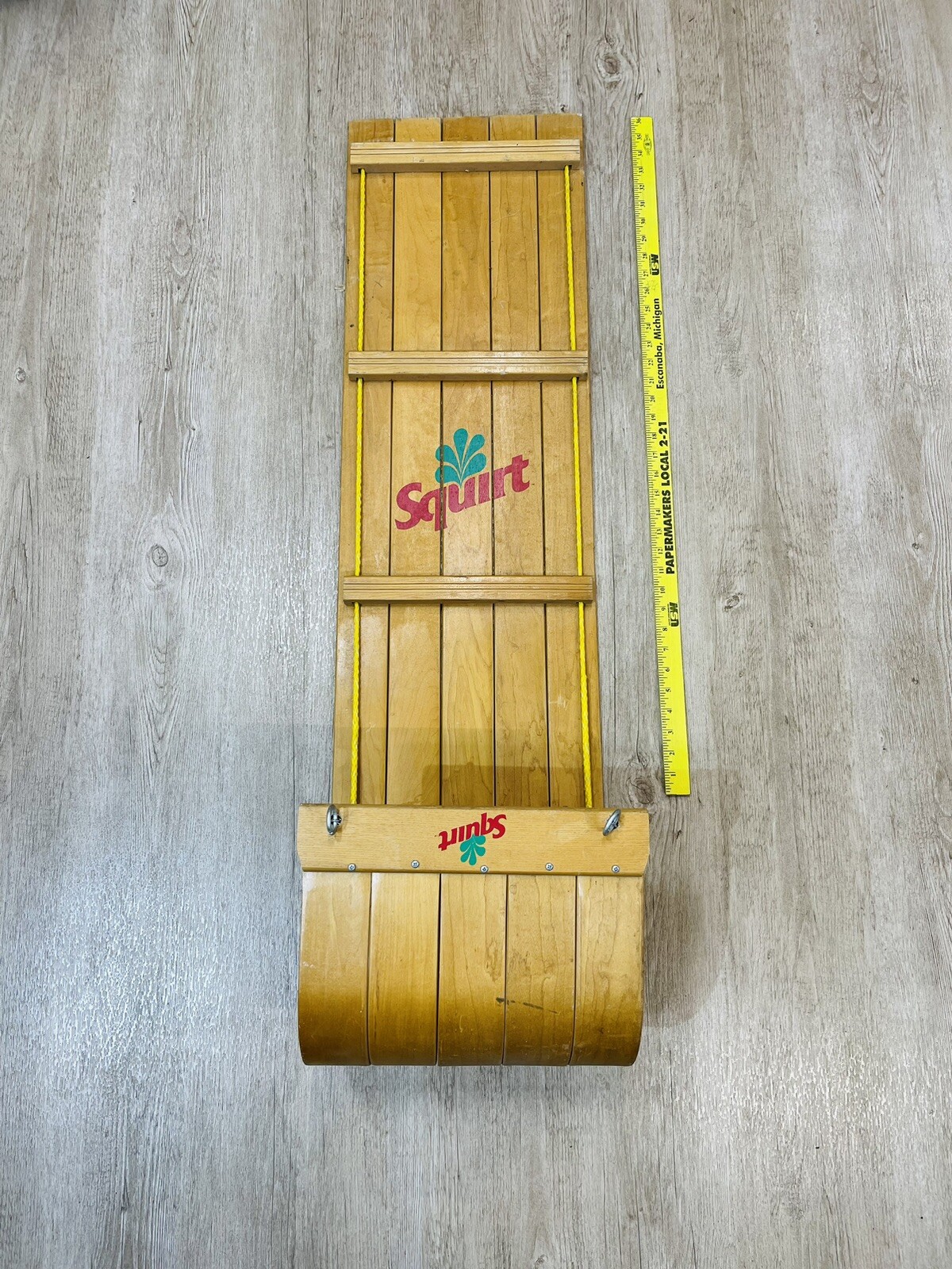 RARE Vtg Squirt Soda Pop Wooden Toboggan Advertising Sign Display 4'