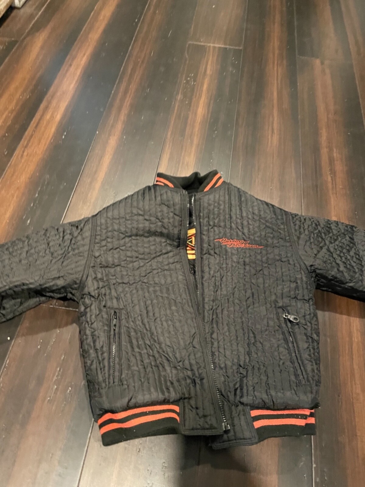 Harley Davidson Quilted Bomber Jacket XS Embroidere… Gem