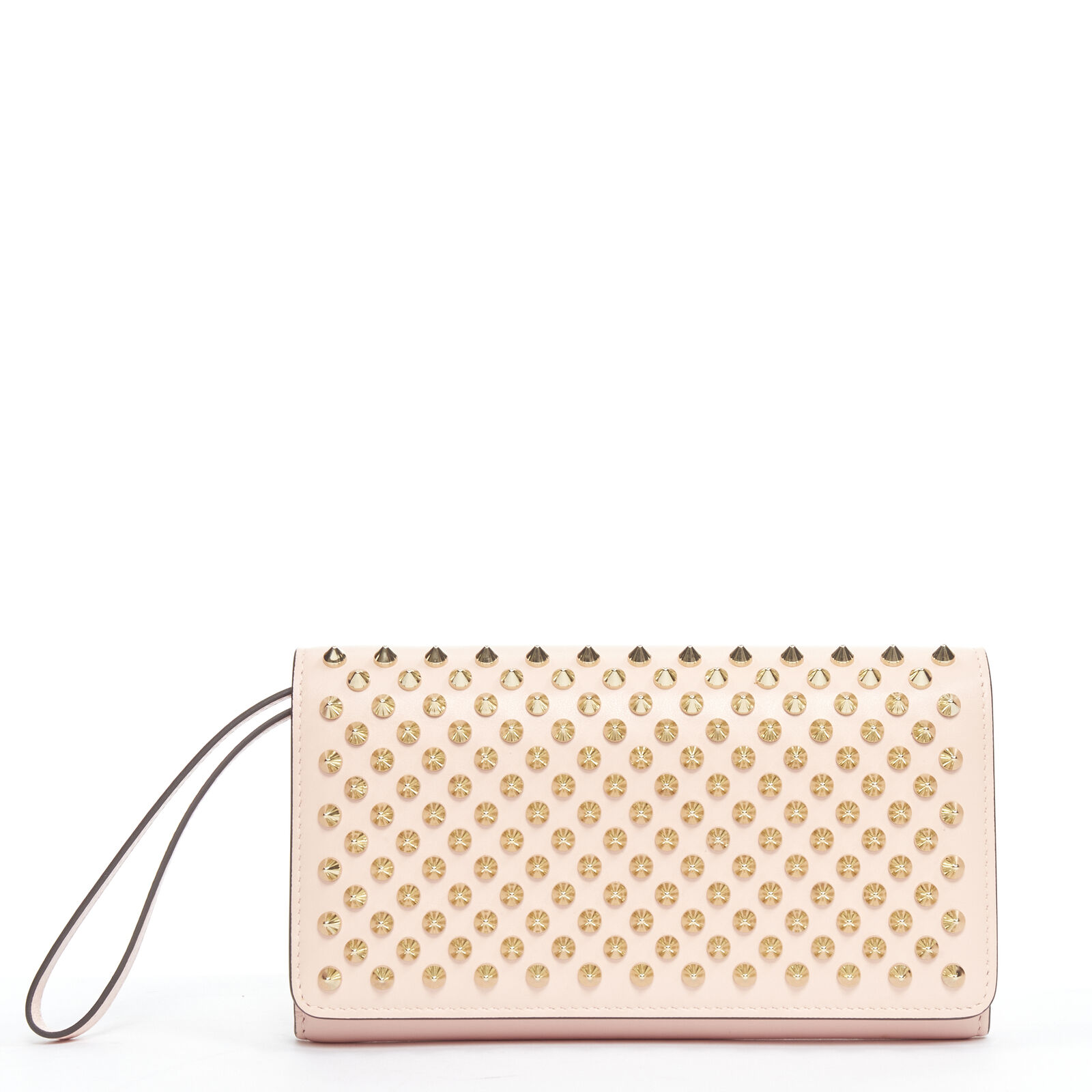 new CHRISTIAN LOUBOUTIN Macaron pink gold spike stud flap wallet clutch bag