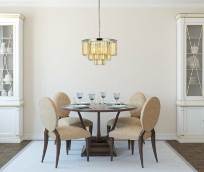 Chandelier 9 Light Golden Teak Crystal Polished Nickel Dining Room Kitchen 26''